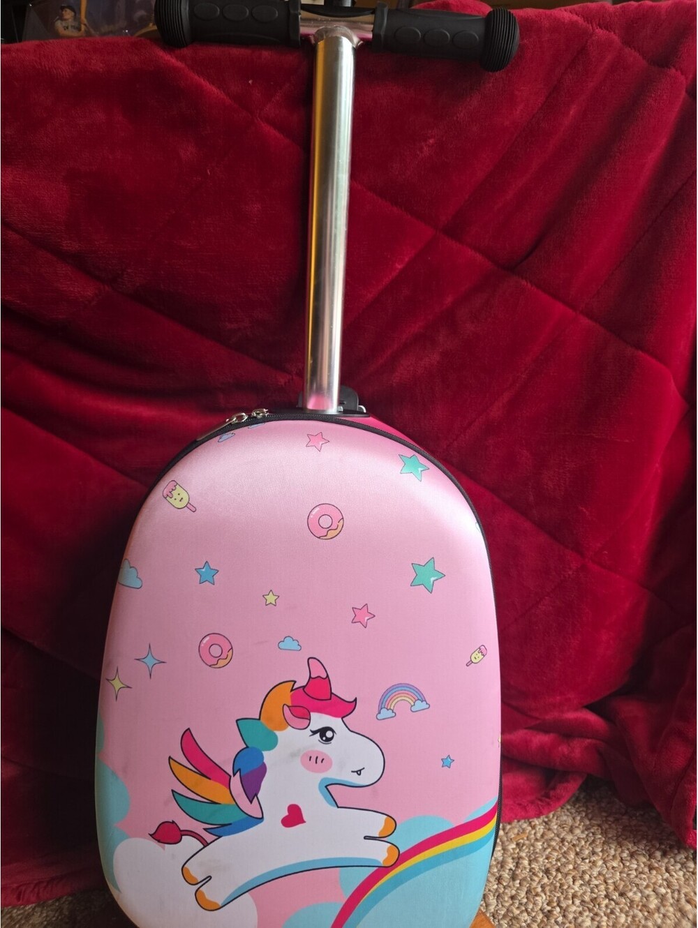 Kiddietotes Kids Scooter Suitcase Hardshell Unicorn Pink Carry-On Luggage